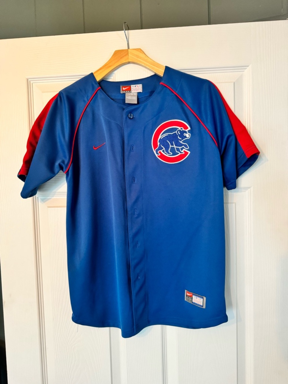Nike Blue and Red Chicago Cubs Ryan Theriot Jersey